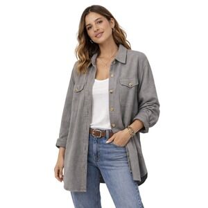 ELLISON Gray Longline Shirt Jacket Shacket Button Front Pockets Women's L